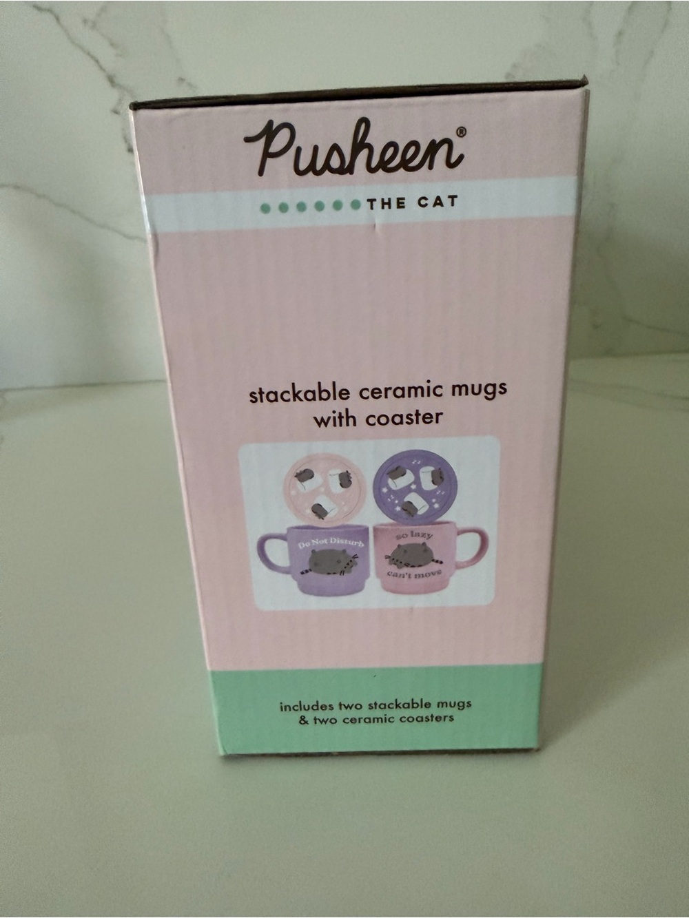 Pusheen Pink and Lavender Stackable Ceramic Mug Set with Coasters - Picture 4 of 5